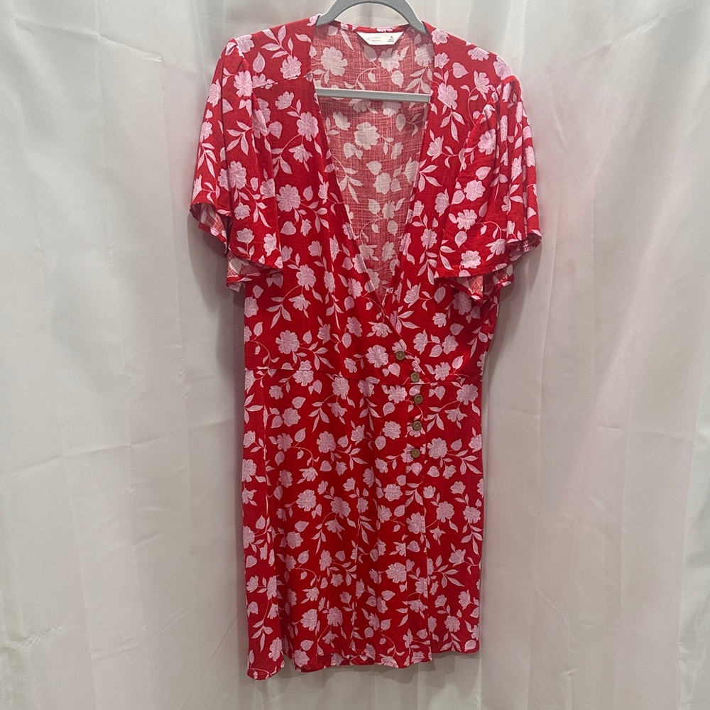 Lauren Conrad Red Floral V-Neck Dress size XL 
NWOT
